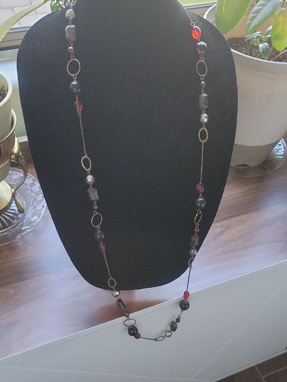Red And Gold long Beaded Chunky Layering necklace By Lia Sophia